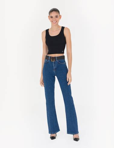 Siyah Crop Top Triko Bluz