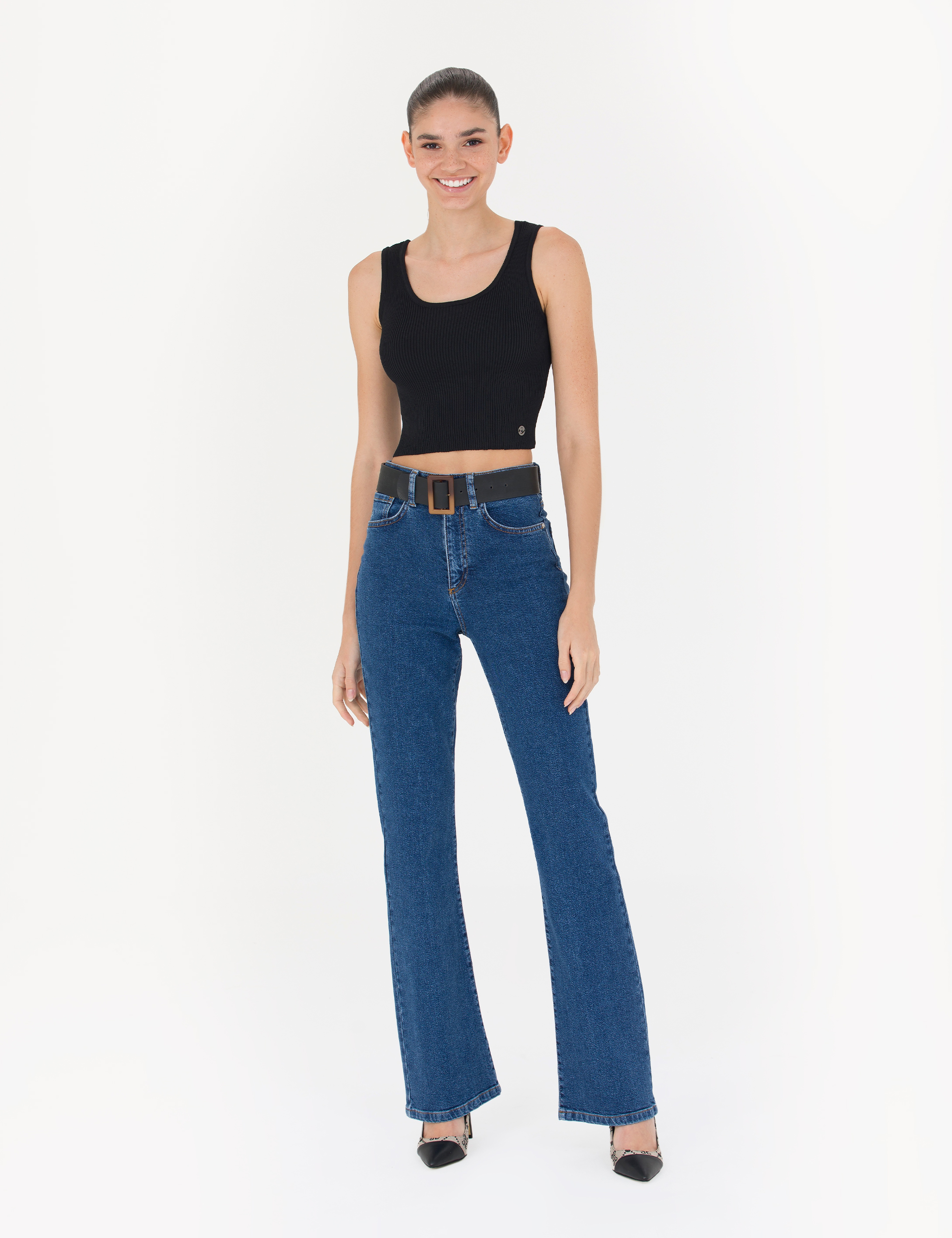 Siyah Crop Top Triko Bluz - Image 4