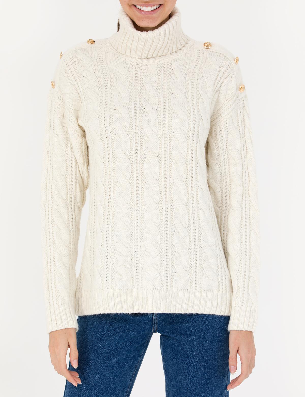 Krem Regular Fit Balıkçı Yaka Kazak - 50276220036