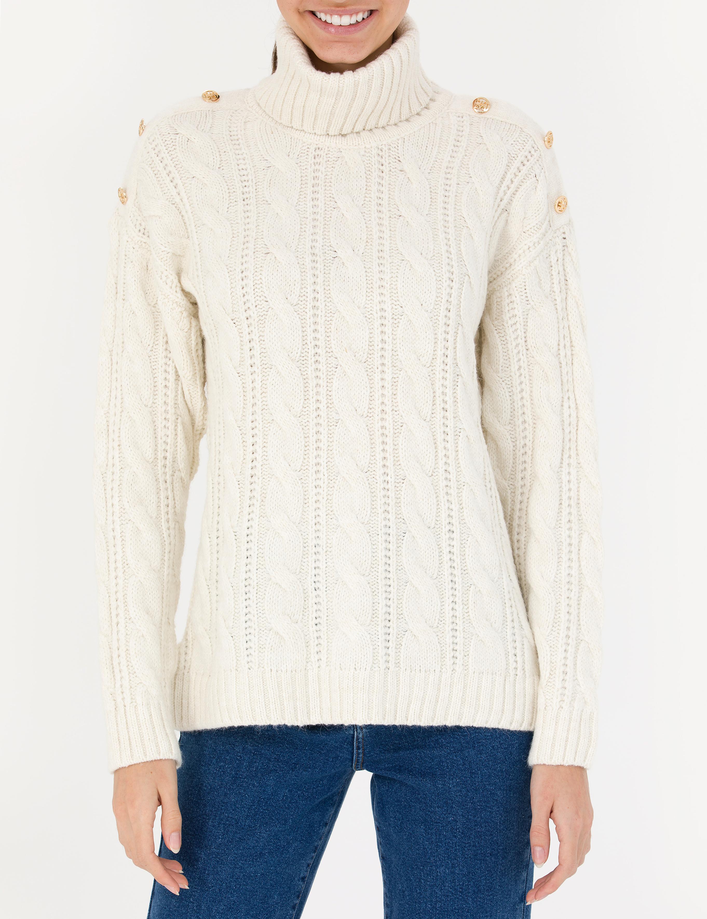 Krem Regular Fit Balıkçı Yaka Kazak