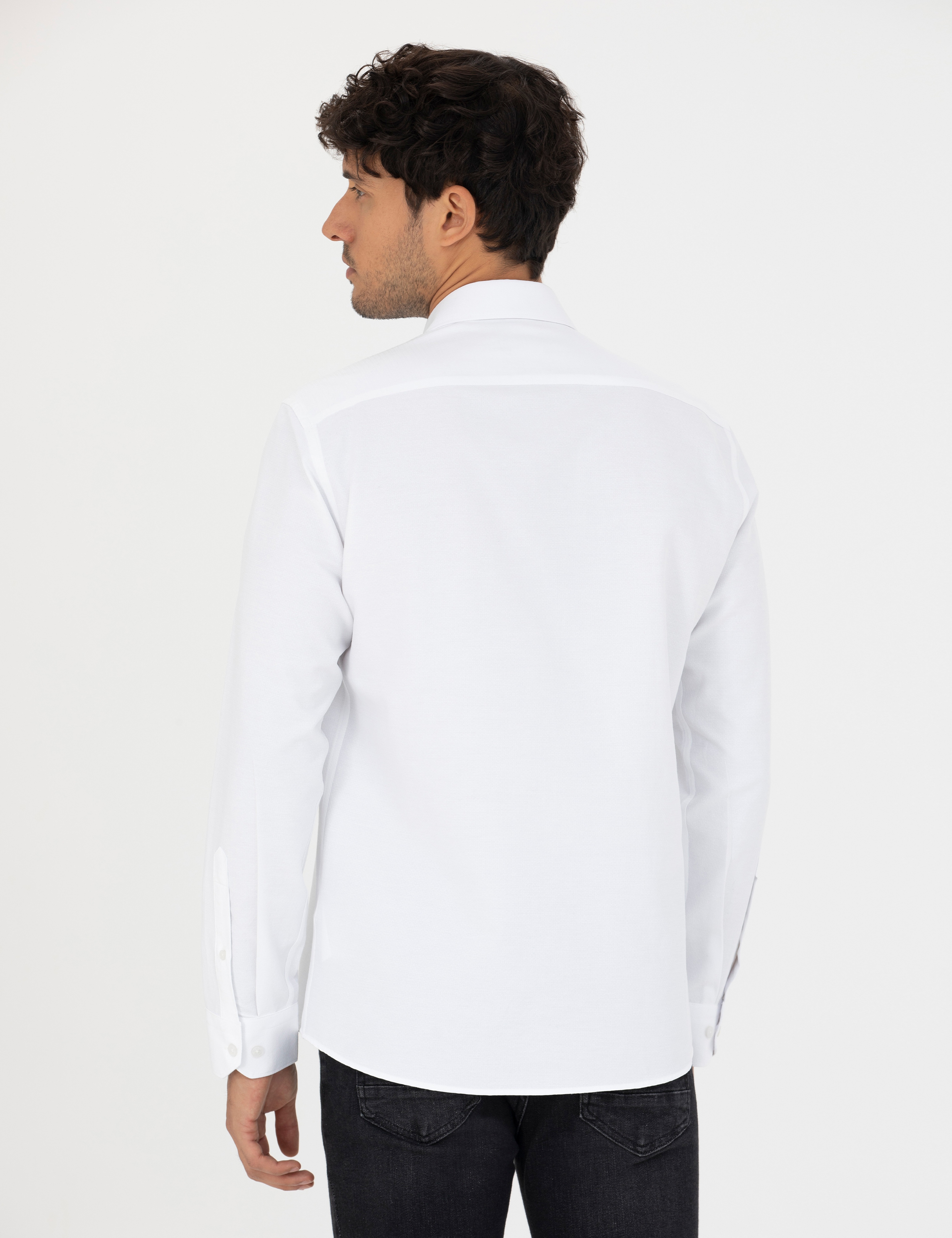 Beyaz Slim Fit Uzun Kollu Gömlek