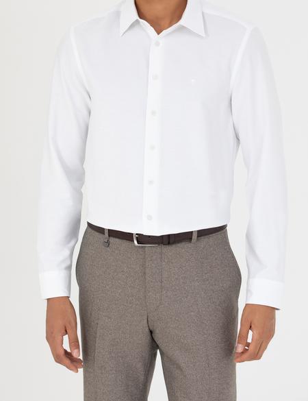 Beyaz Slim Fit Armürlü Uzun Kollu Gömlek - 50277399014