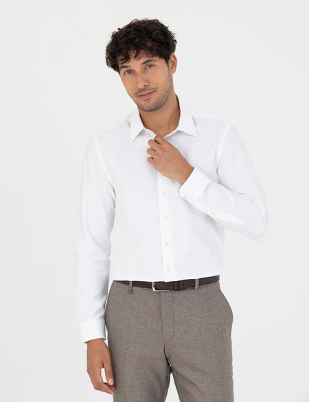 Beyaz Slim Fit Armürlü Uzun Kollu Gömlek - 50277399014