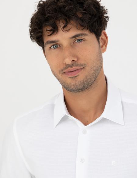 Beyaz Slim Fit Armürlü Uzun Kollu Gömlek - 50277399014