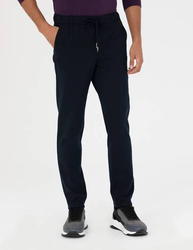 Lacivert Slim Fit Beli Lastikli Bağcıklı Kanvas Pantolon