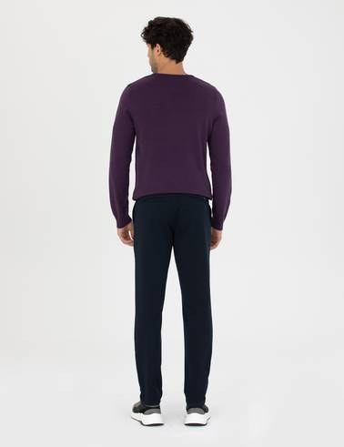 Lacivert Slim Fit Beli Lastikli Bağcıklı Kanvas Pantolon
