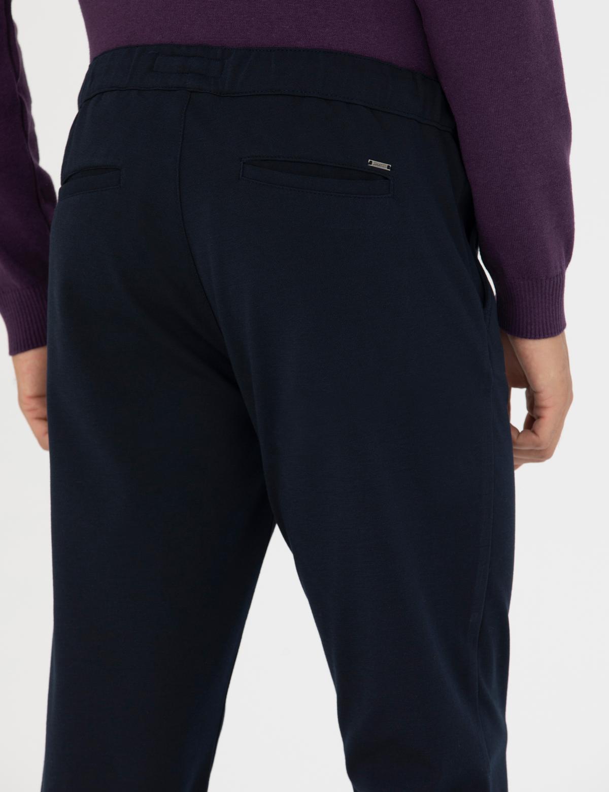 Lacivert Slim Fit Beli Lastikli Bağcıklı Kanvas Pantolon - 50278473062