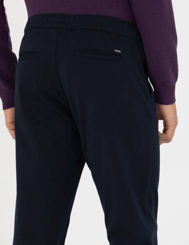Lacivert Slim Fit Beli Lastikli Bağcıklı Kanvas Pantolon