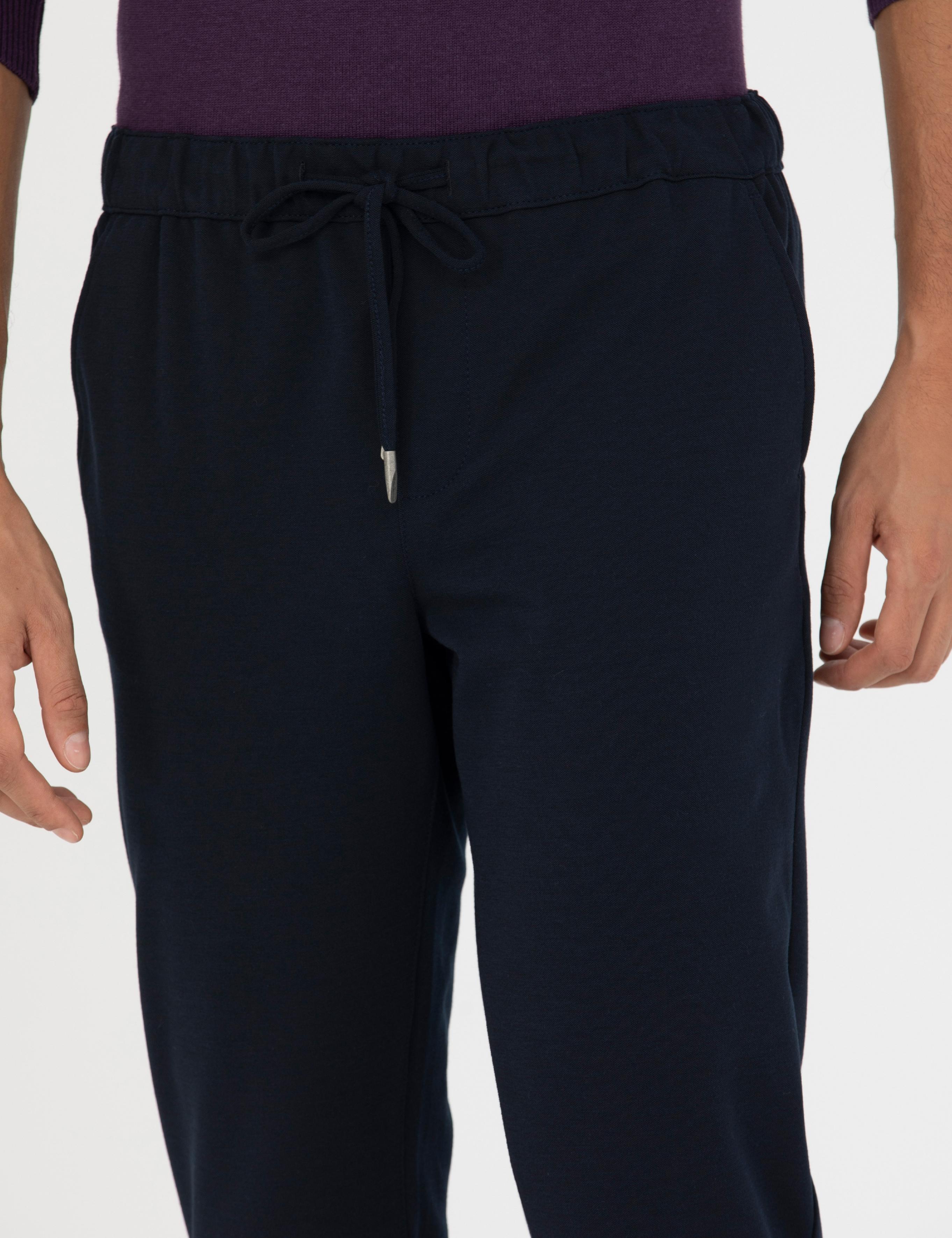 Lacivert Slim Fit Beli Lastikli Bağcıklı Kanvas Pantolon