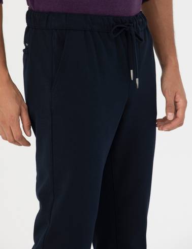 Lacivert Slim Fit Beli Lastikli Bağcıklı Kanvas Pantolon
