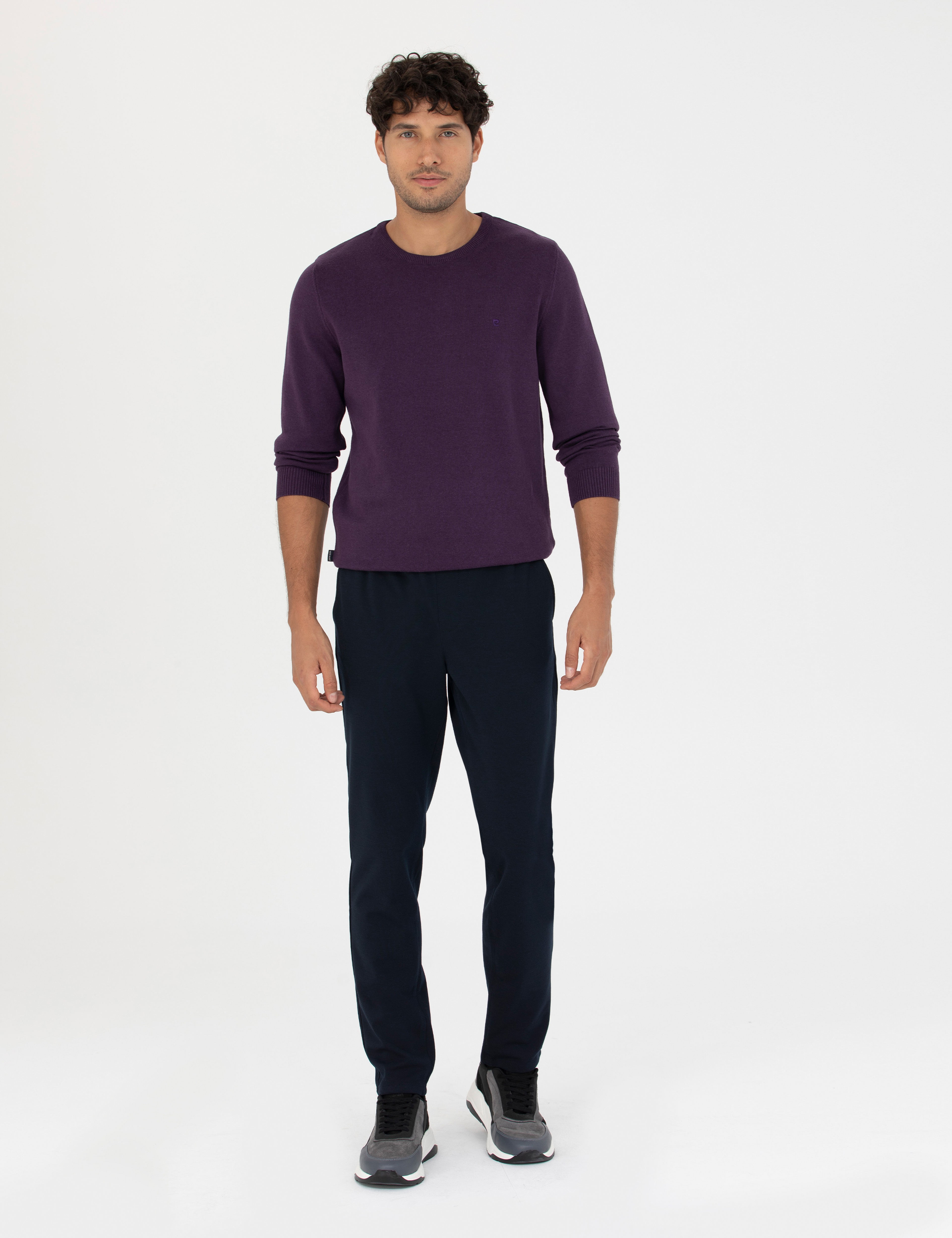 Lacivert Slim Fit Beli Lastikli Bağcıklı Kanvas Pantolon - Image 1