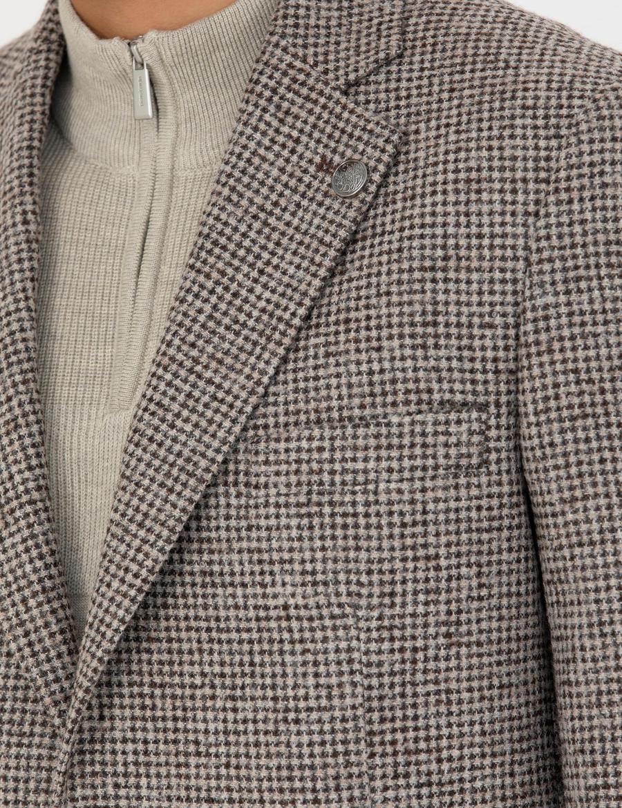 Kahverengi Slim Fit Yün Karışımlı Ceket