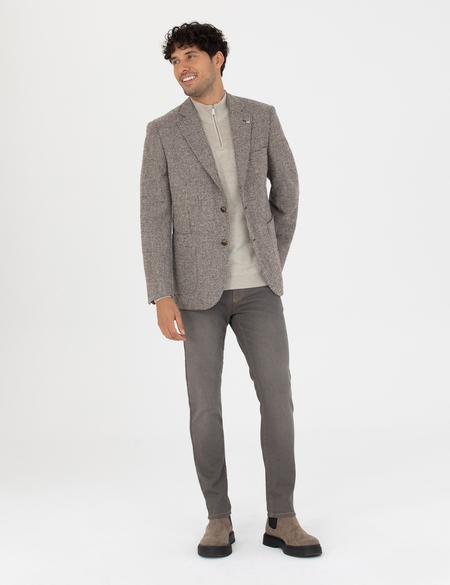 Kahverengi Slim Fit Yün Karışımlı Ceket - 50273155050