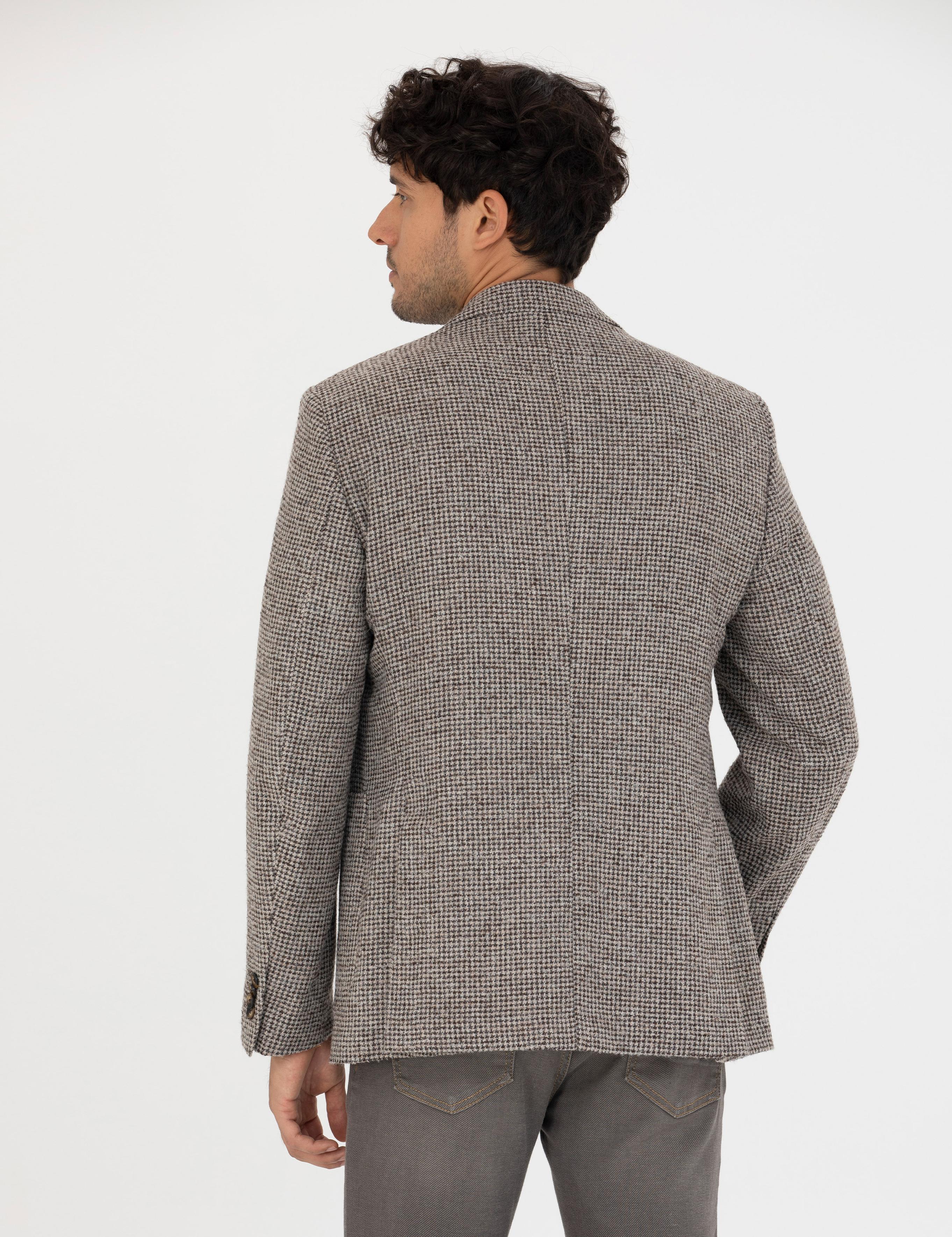 Kahverengi Slim Fit Yün Karışımlı Ceket