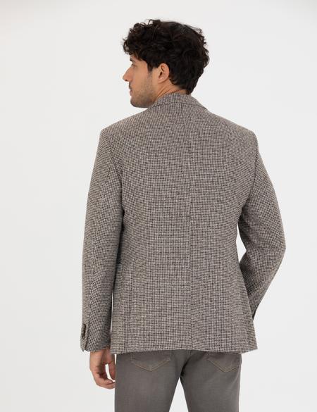 Kahverengi Slim Fit Yün Karışımlı Ceket - 50273155050
