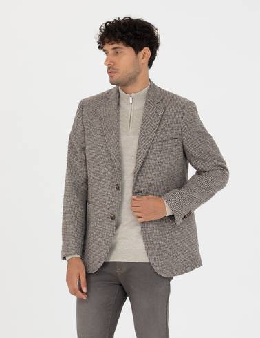 Kahverengi Slim Fit Yün Karışımlı Ceket