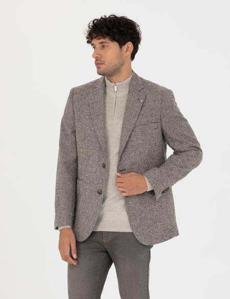 Kahverengi Slim Fit Yün Karışımlı Ceket - 50273155050