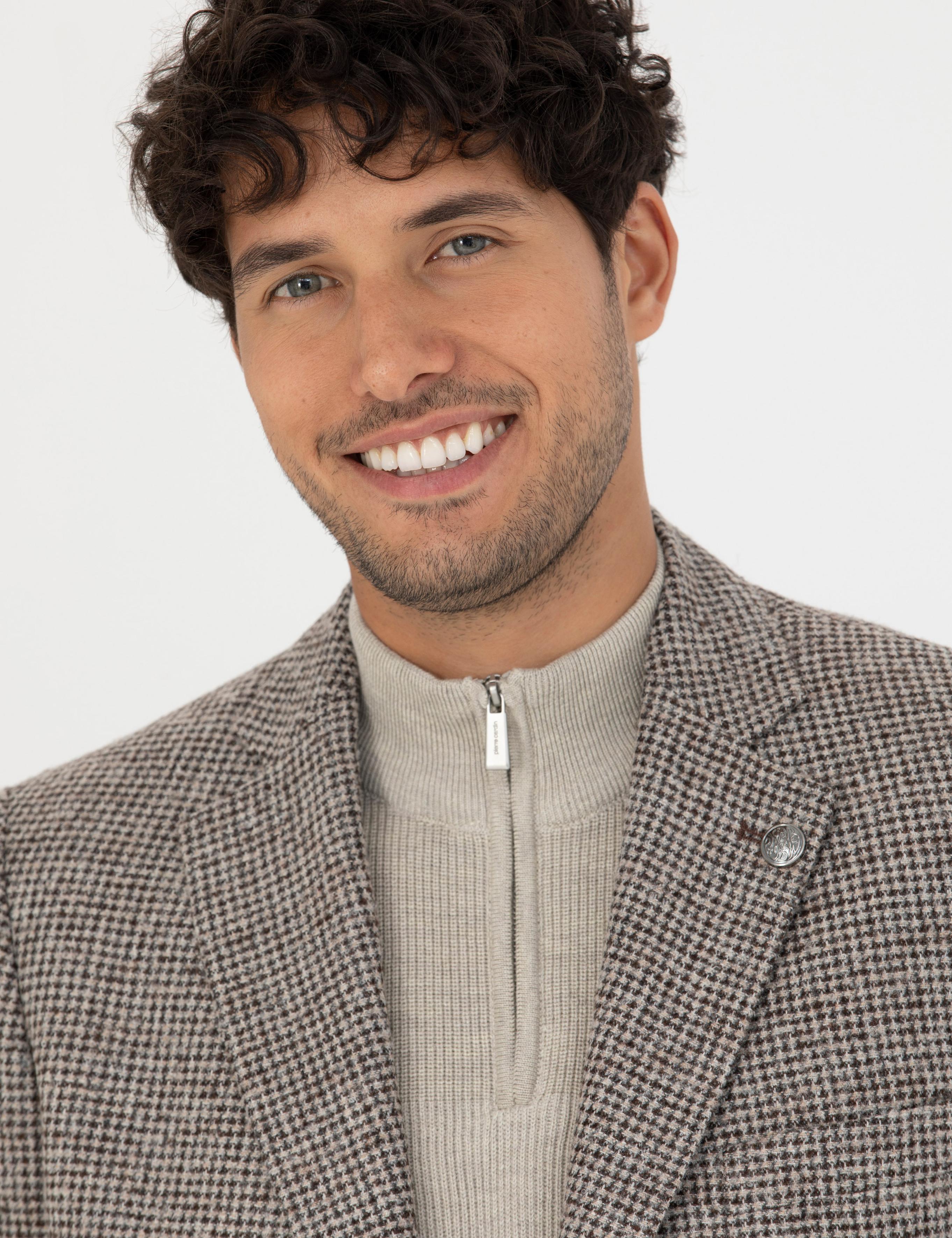 Kahverengi Slim Fit Yün Karışımlı Ceket