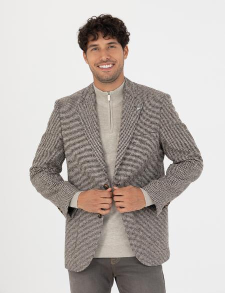 Kahverengi Slim Fit Yün Karışımlı Ceket - 50273155050