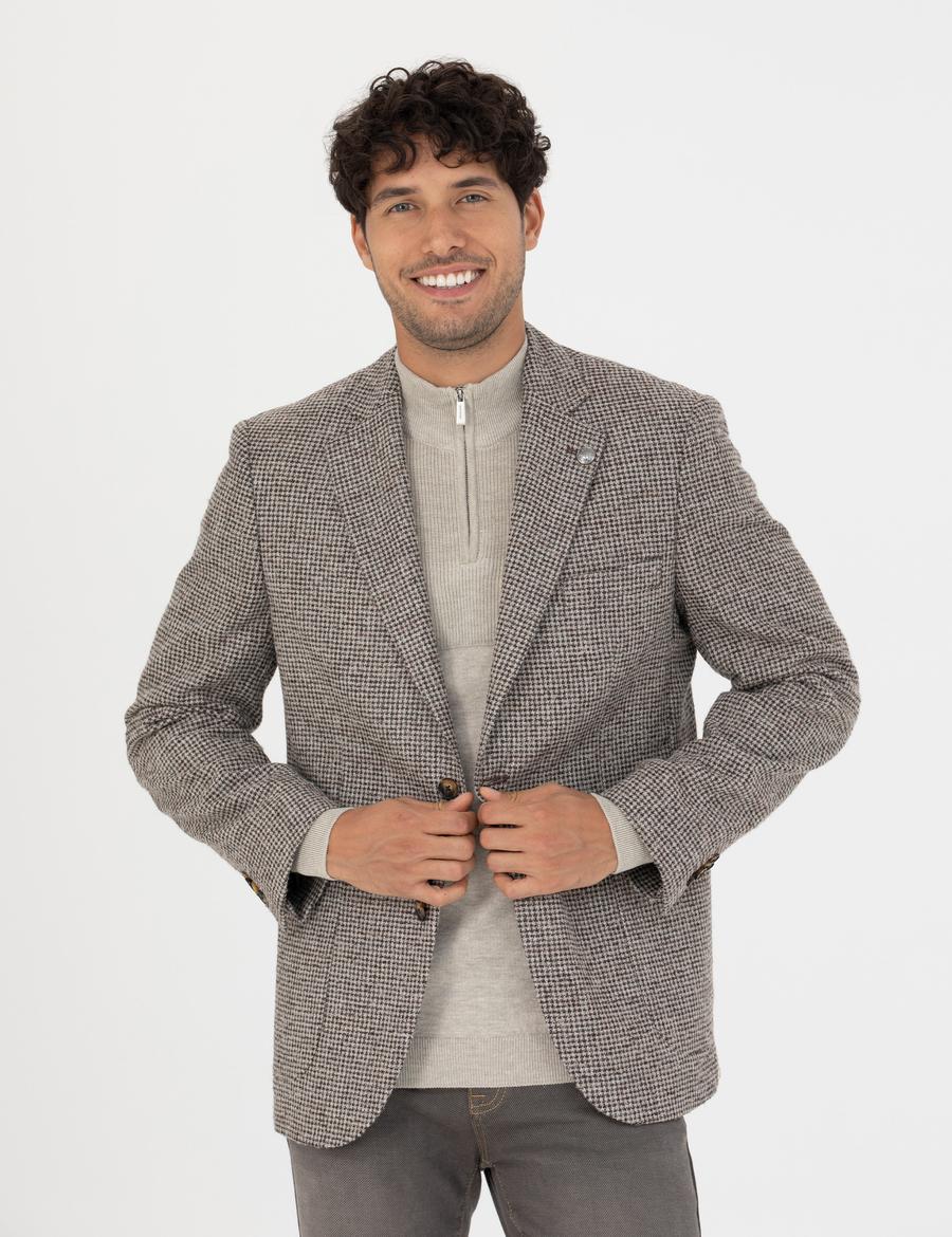 Kahverengi Slim Fit Yün Karışımlı Ceket