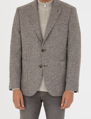 Kahverengi Slim Fit Yün Karışımlı Ceket