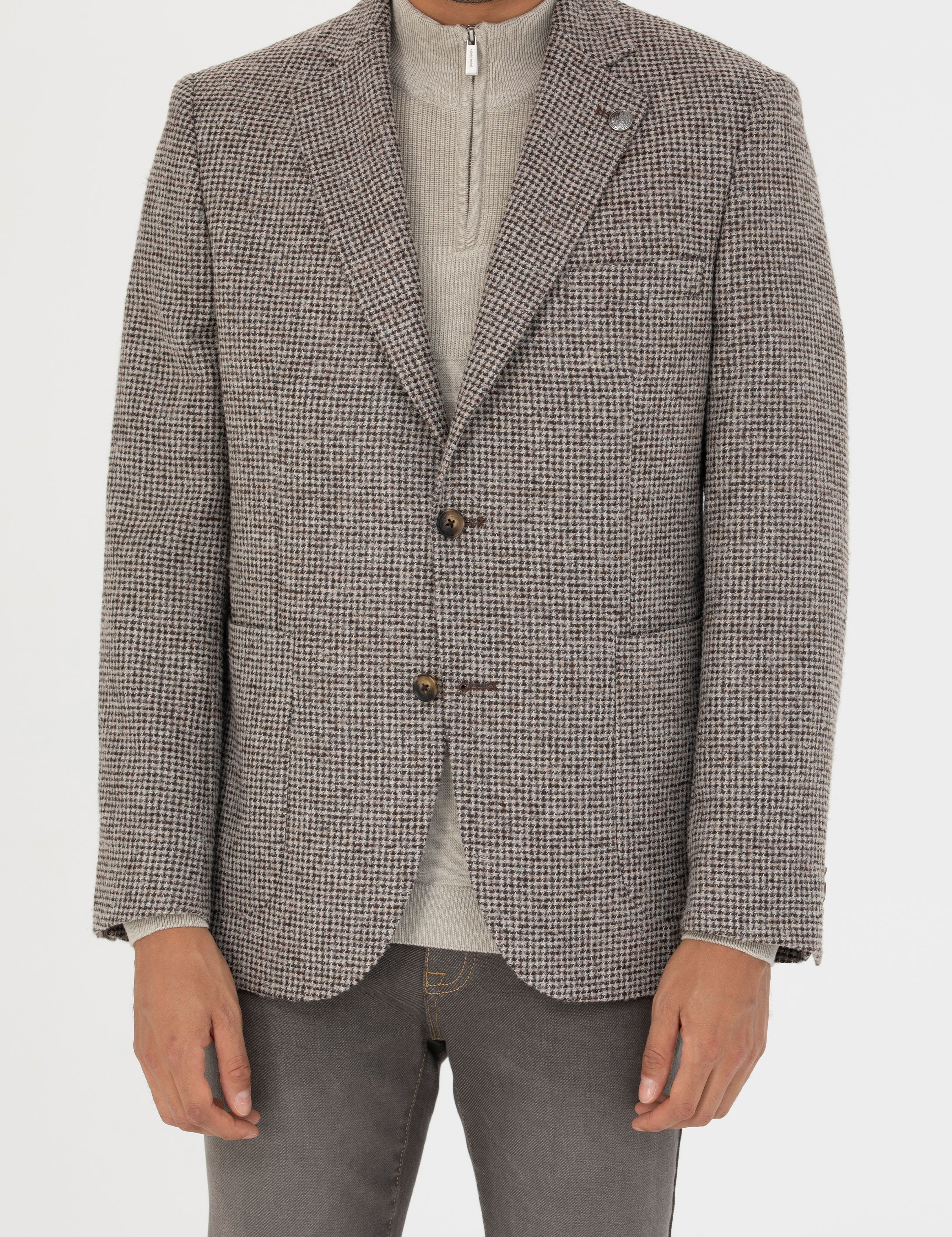 Kahverengi Slim Fit Yün Karışımlı Ceket - Image 6