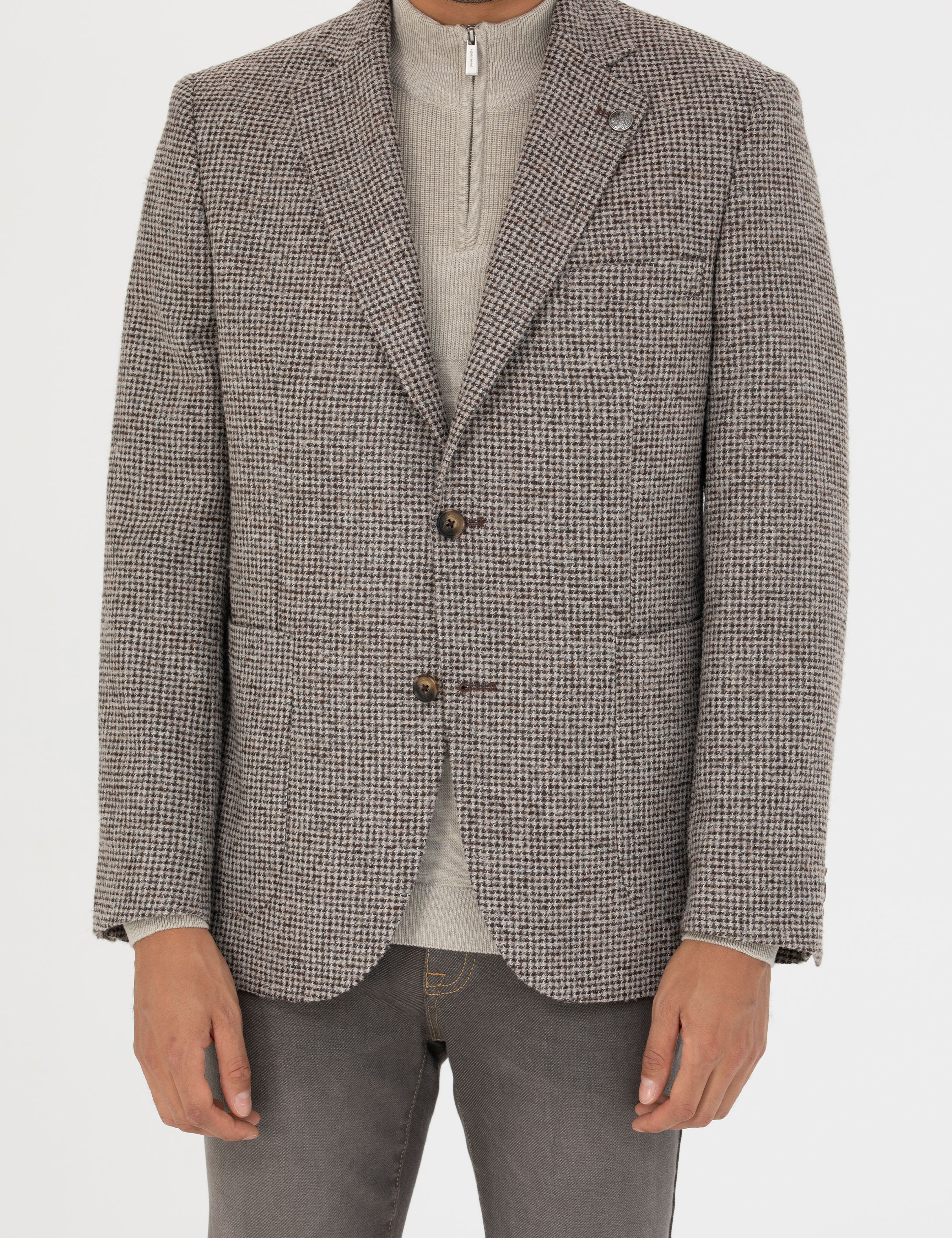 Kahverengi Slim Fit Yün Karışımlı Ceket