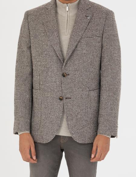 Kahverengi Slim Fit Yün Karışımlı Ceket - 50273155050