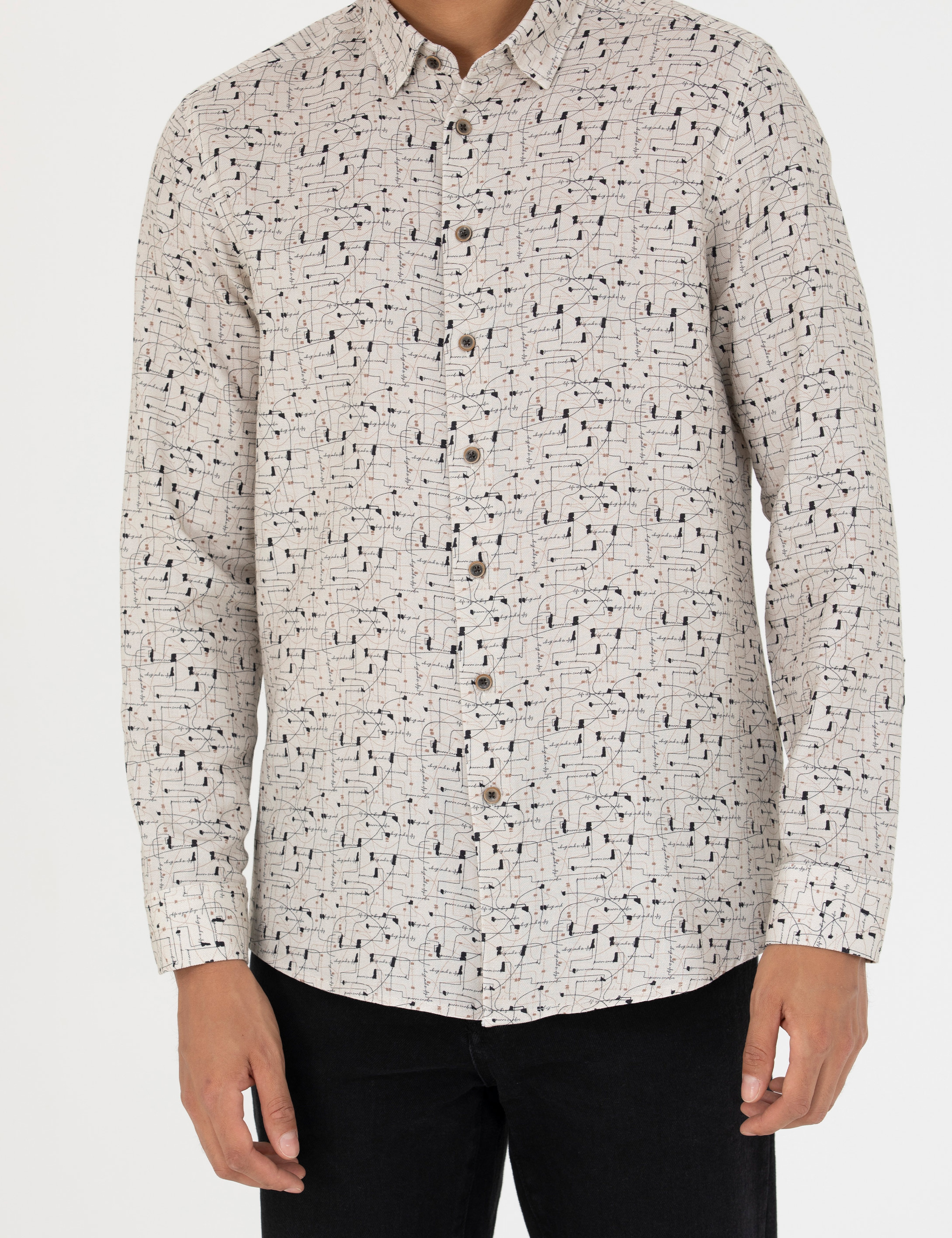 Bej Slim Fit Uzun Kollu Gömlek - Image 6