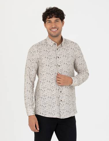 Bej Slim Fit Uzun Kollu Gömlek