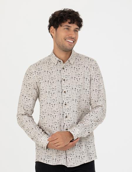 Bej Slim Fit Uzun Kollu Gömlek - 50276009025