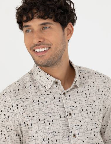 Bej Slim Fit Uzun Kollu Gömlek
