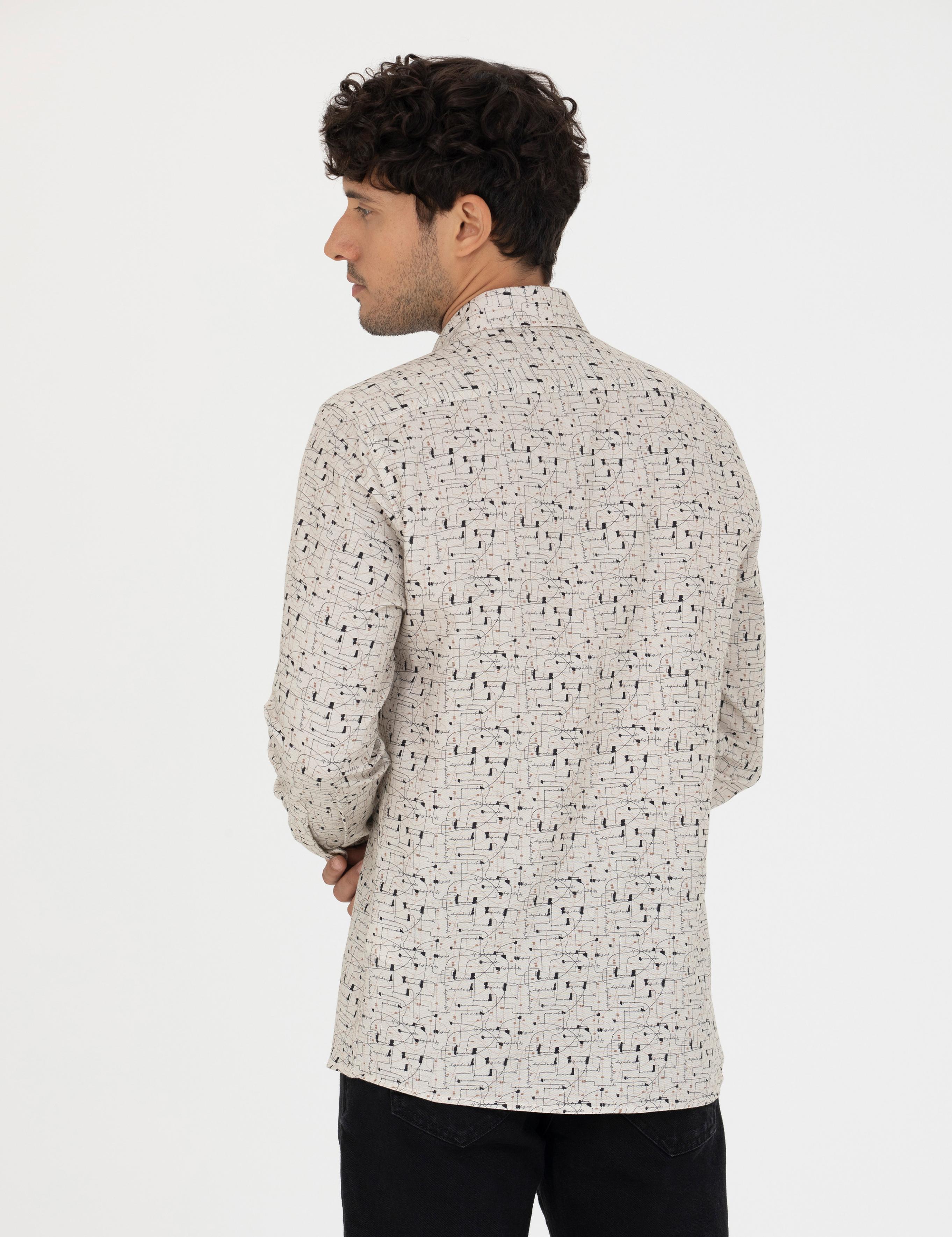 Bej Slim Fit Uzun Kollu Gömlek