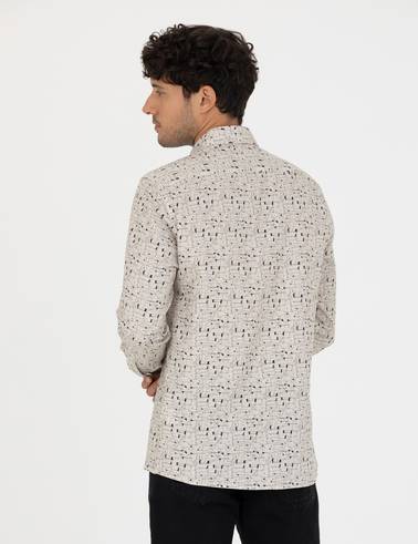 Bej Slim Fit Uzun Kollu Gömlek