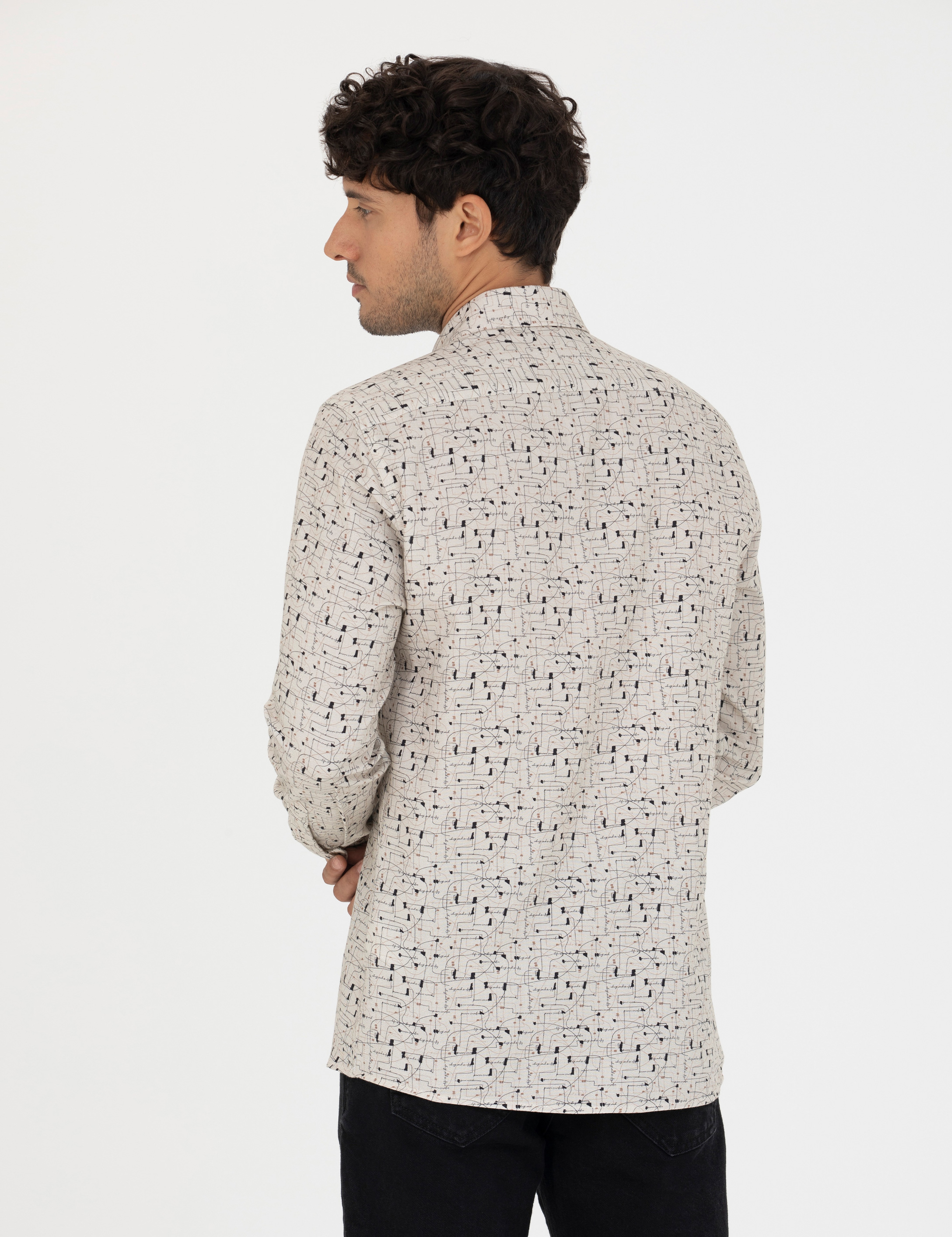 Bej Slim Fit Uzun Kollu Gömlek - Image 5
