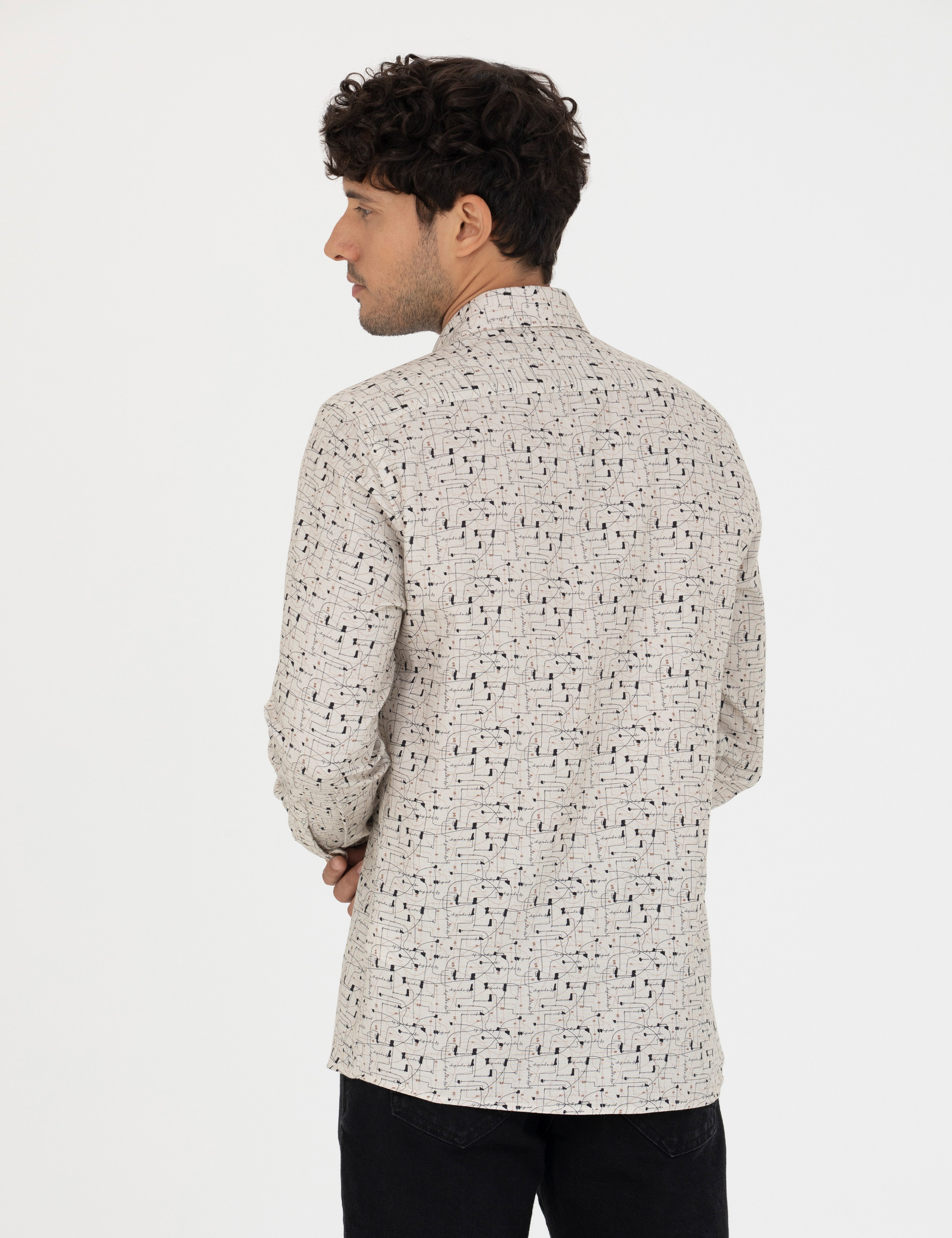 Bej Slim Fit Uzun Kollu Gömlek