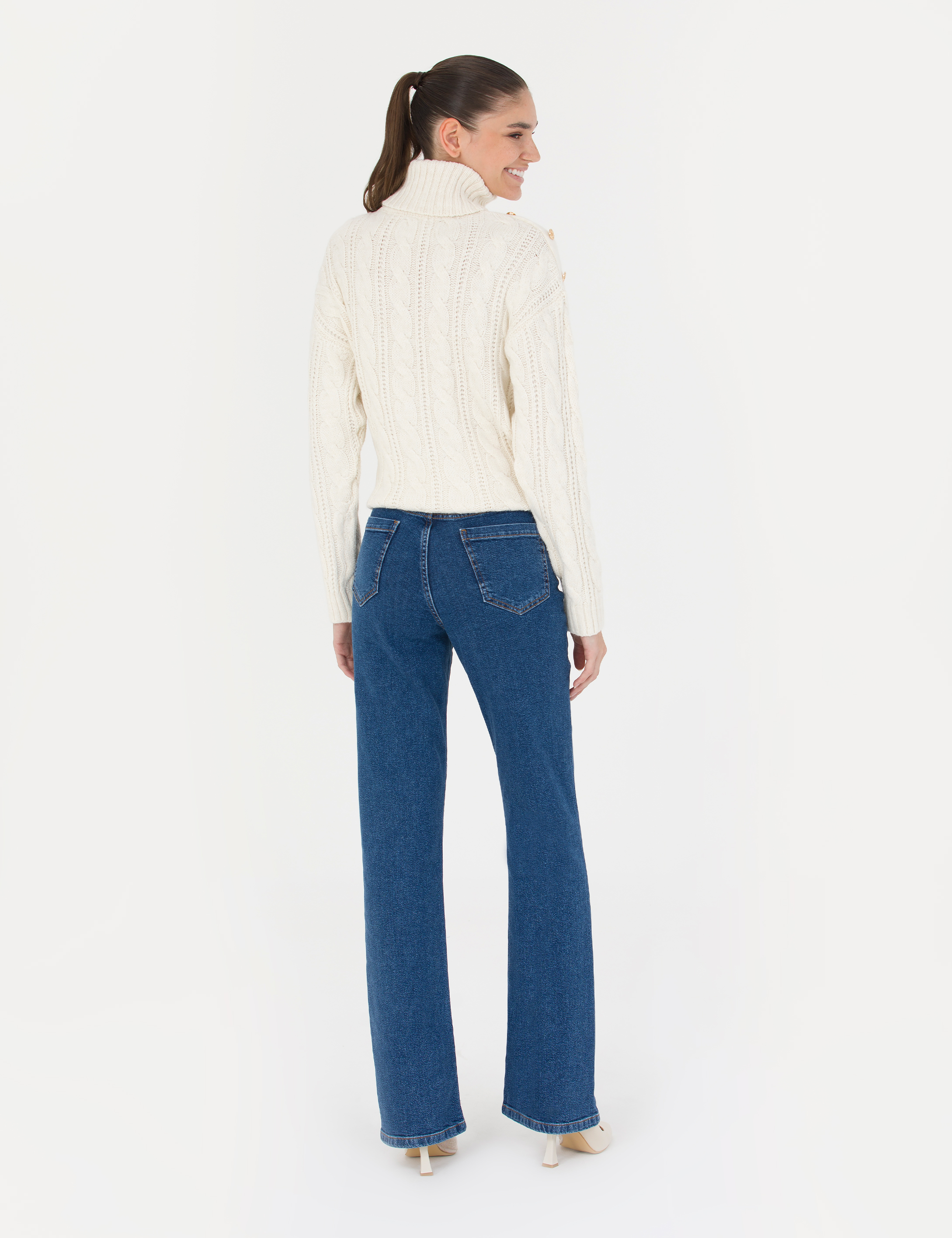Koyu İndigo Flare Fit Jean Pantolon