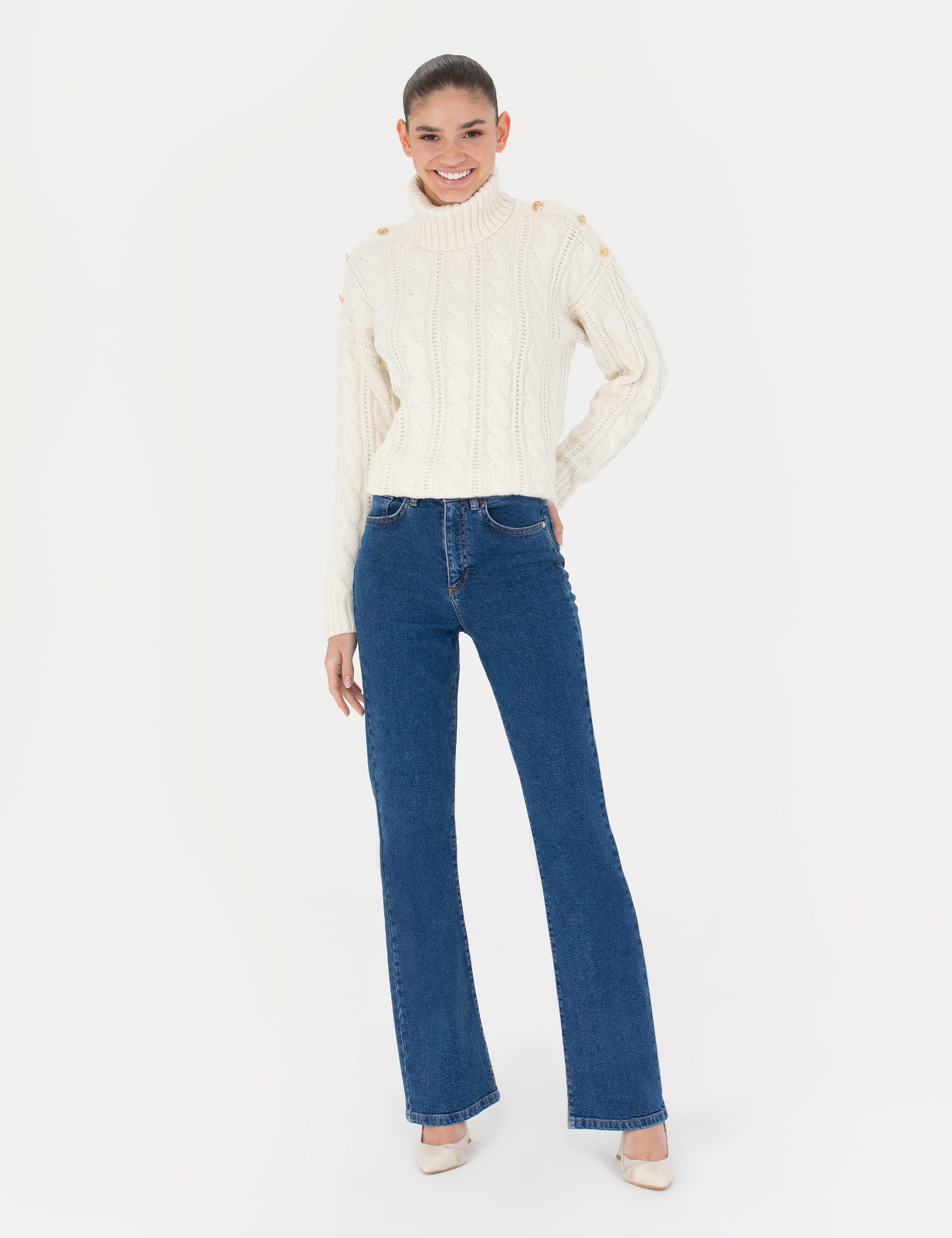 Koyu İndigo Flare Fit Jean Pantolon - Image 3