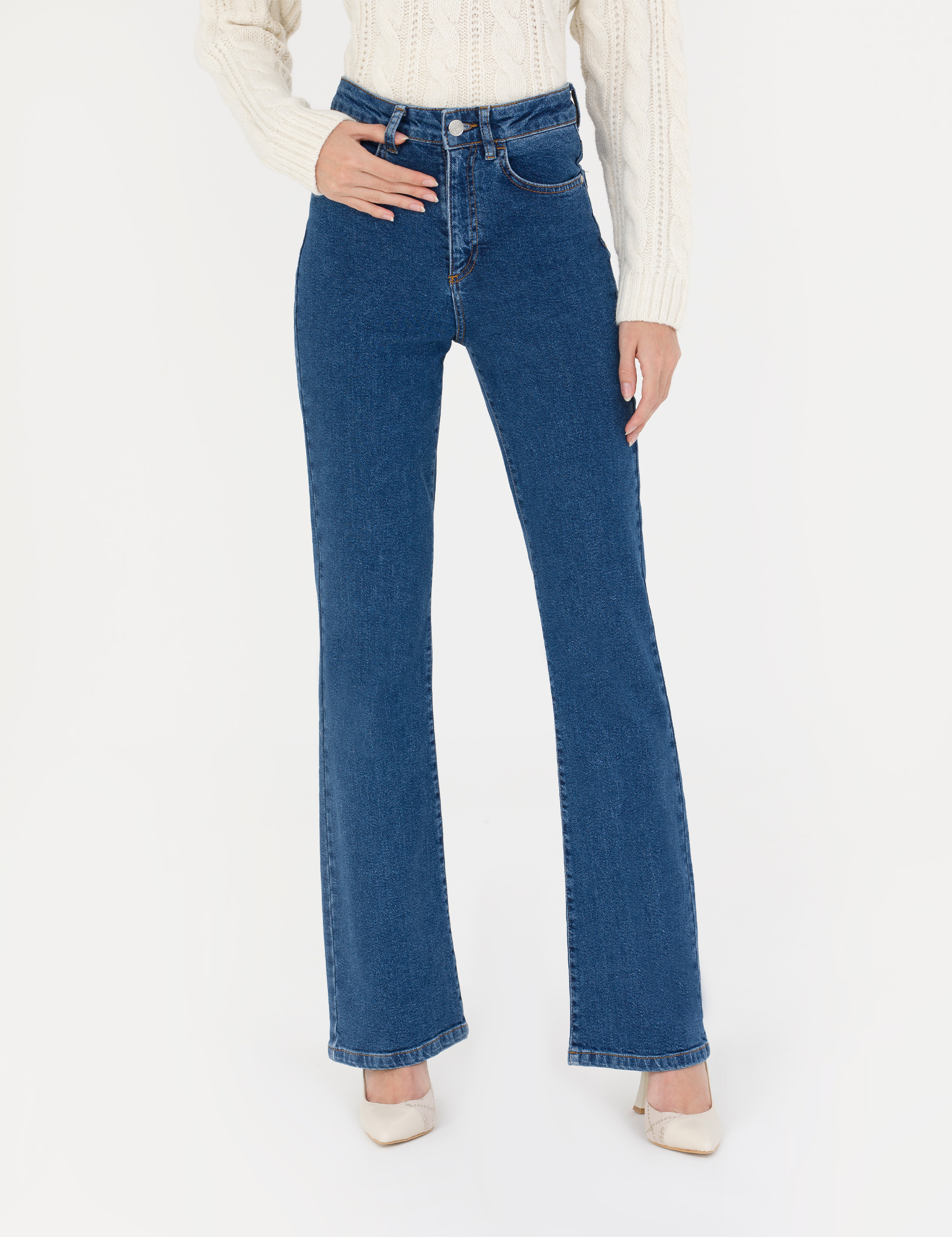 Koyu İndigo Flare Fit Jean Pantolon
