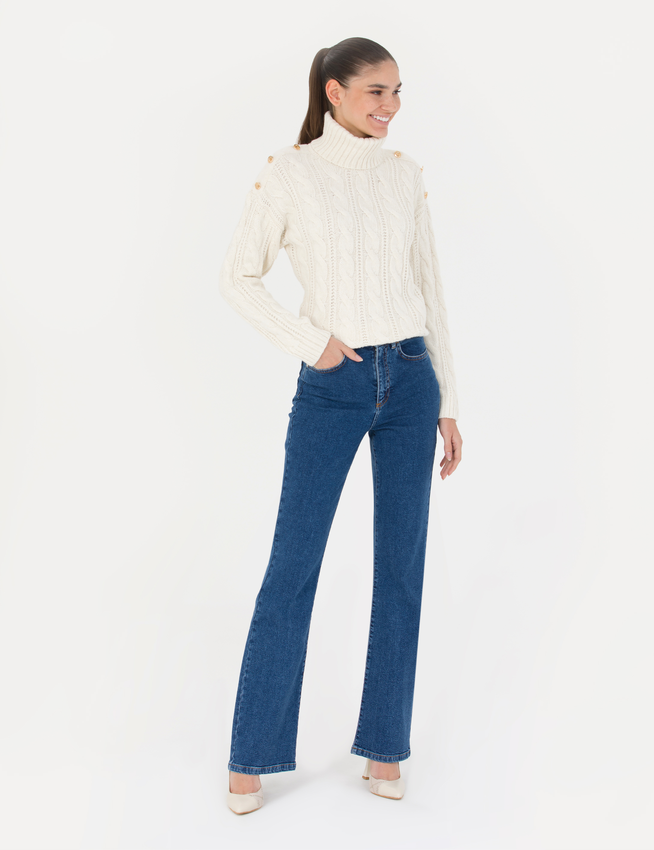 Koyu İndigo Flare Fit Jean Pantolon - Image 1