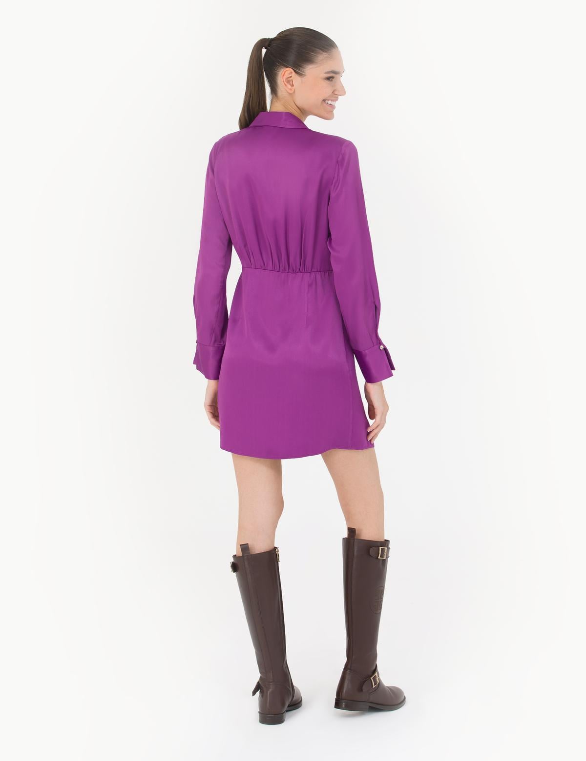 Menekşe Saten Elbise - 50274705013