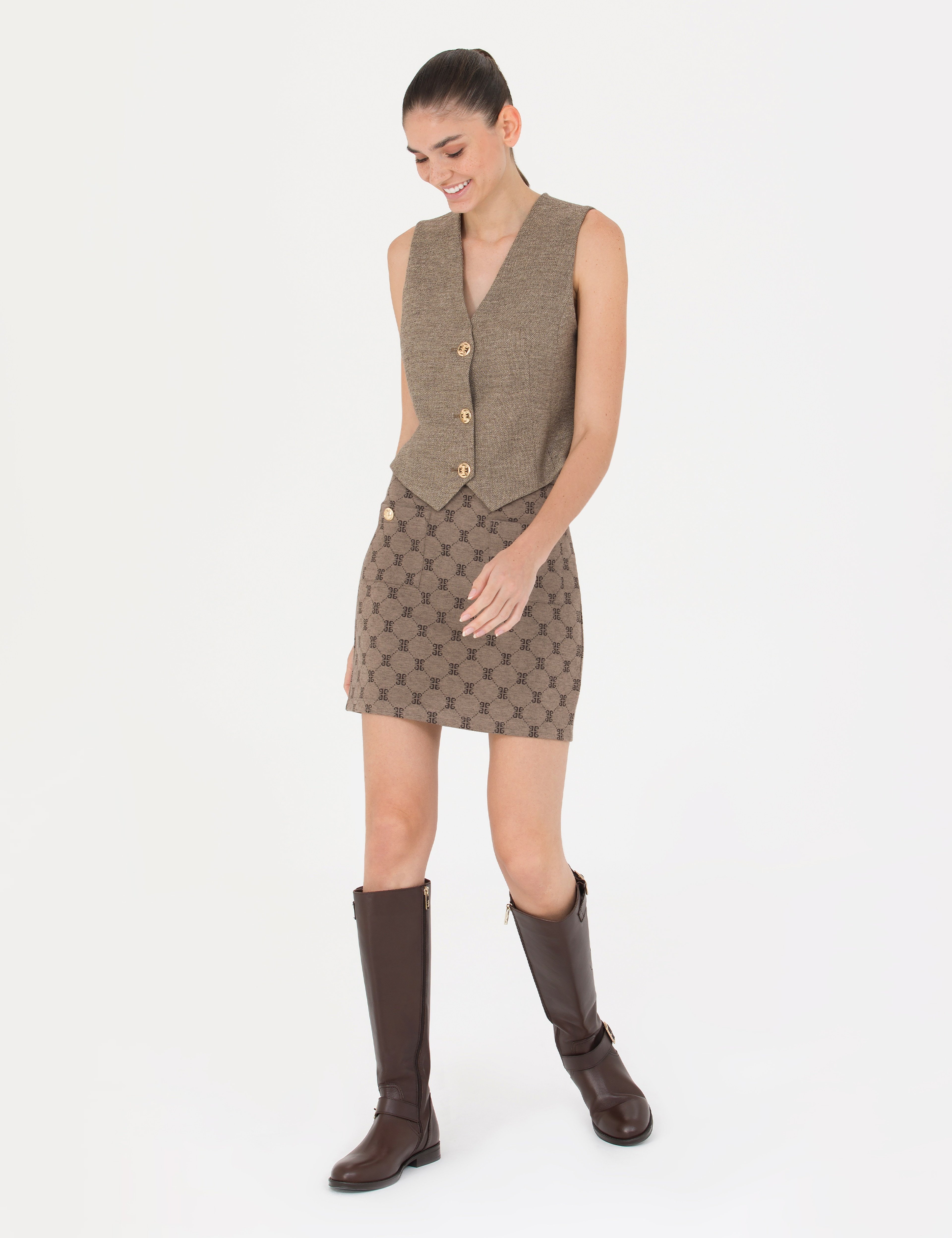 Camel Slim Fit Örme Etek - Image 3