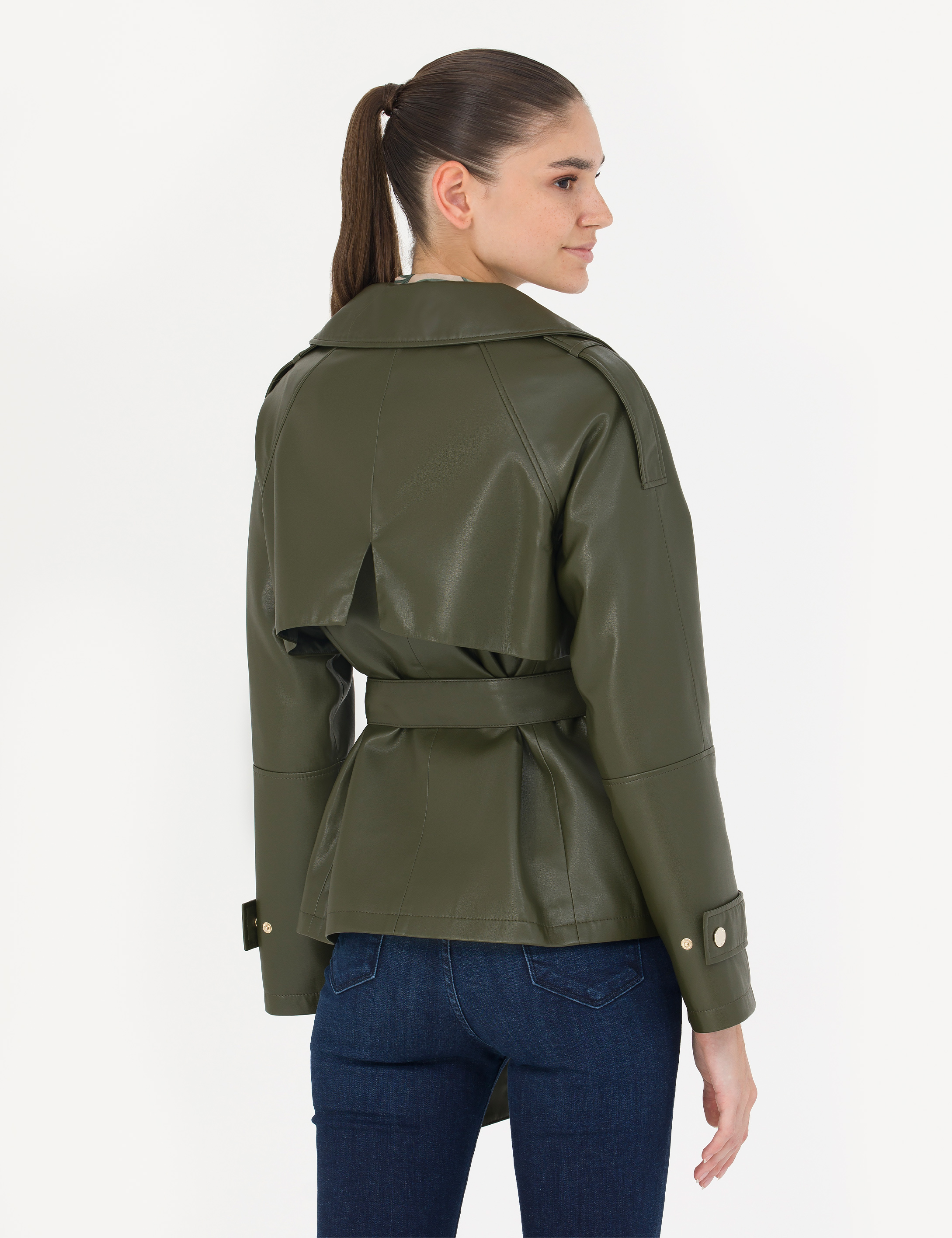 Haki Regular Fit Suni Deri Ceket - Image 5
