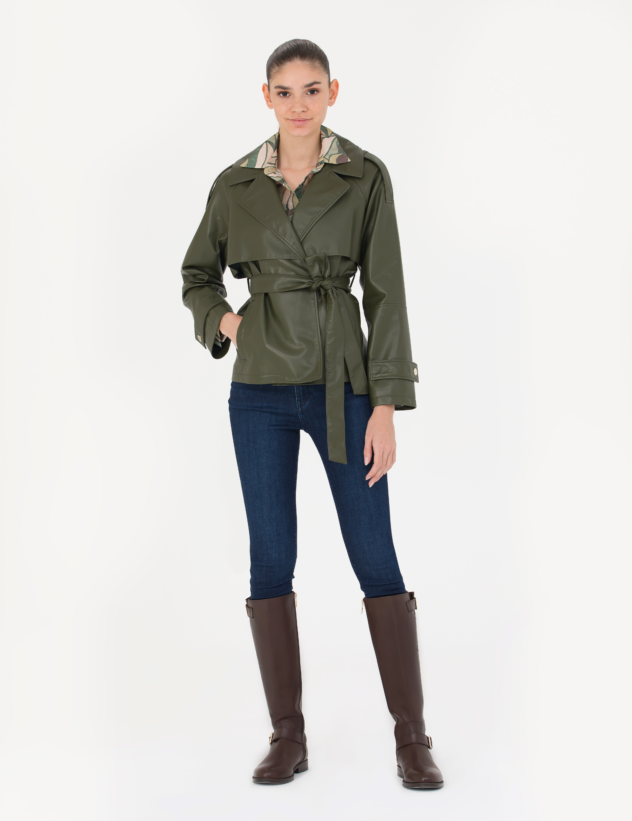 Haki Regular Fit Suni Deri Ceket - Image 4