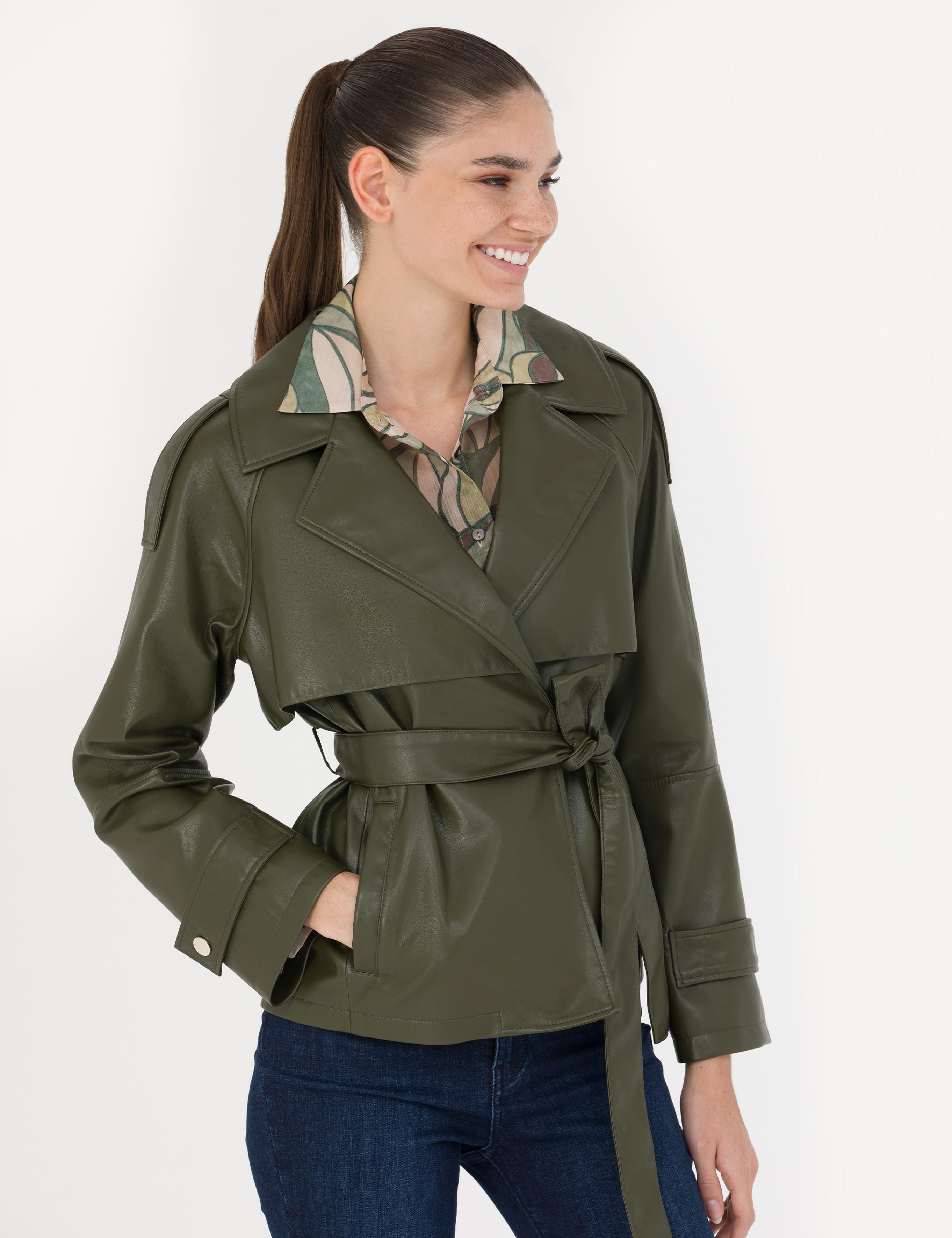 Haki Regular Fit Suni Deri Ceket