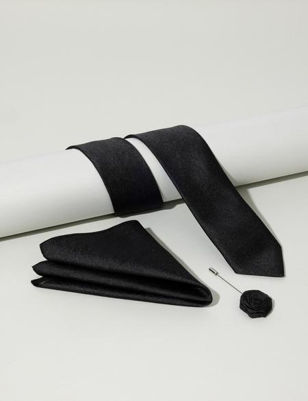 Siyah 3'lü Kravat Mendil Set - 50284572001
