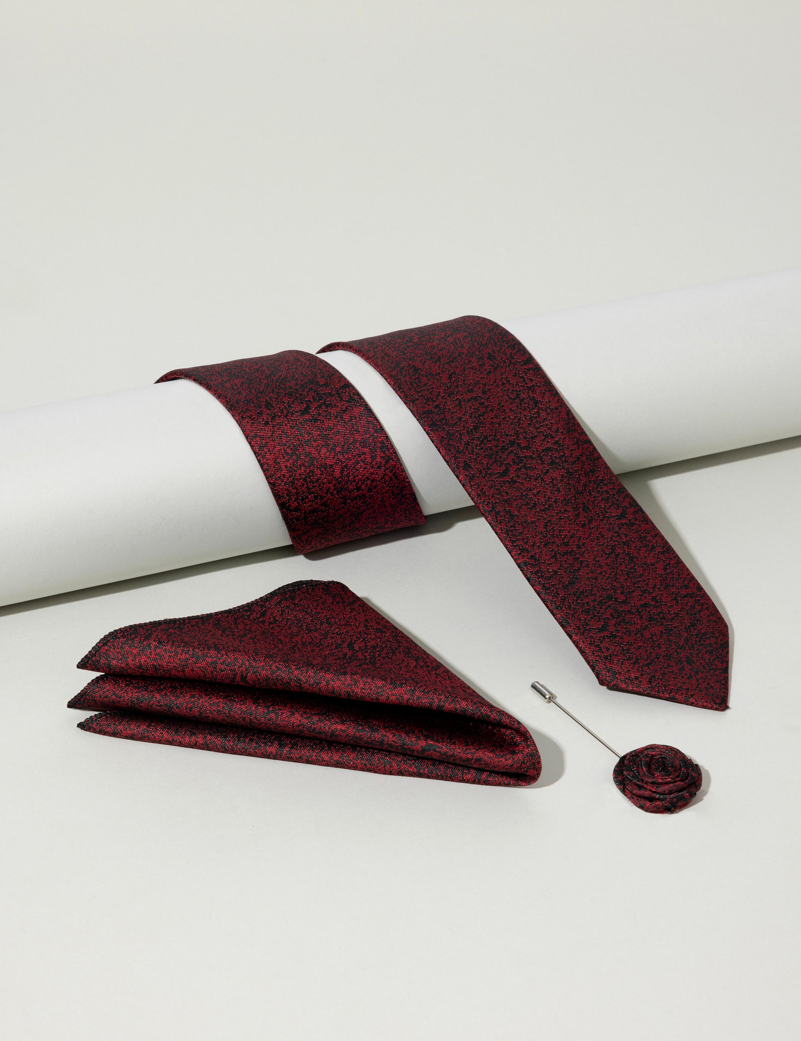 Bordo 3'lü Kravat Mendil Set