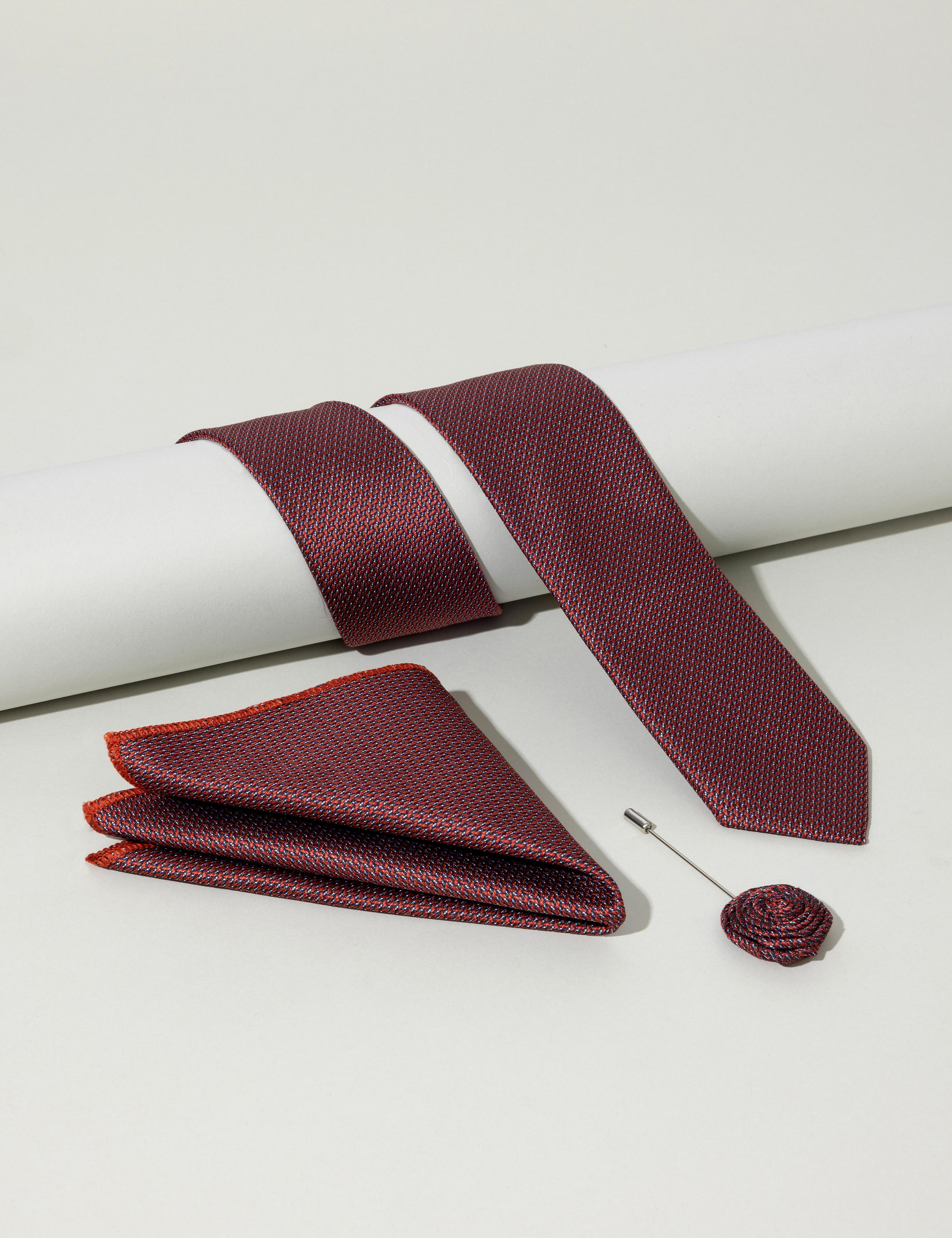 Turuncu 3'lü Kravat Mendil Set