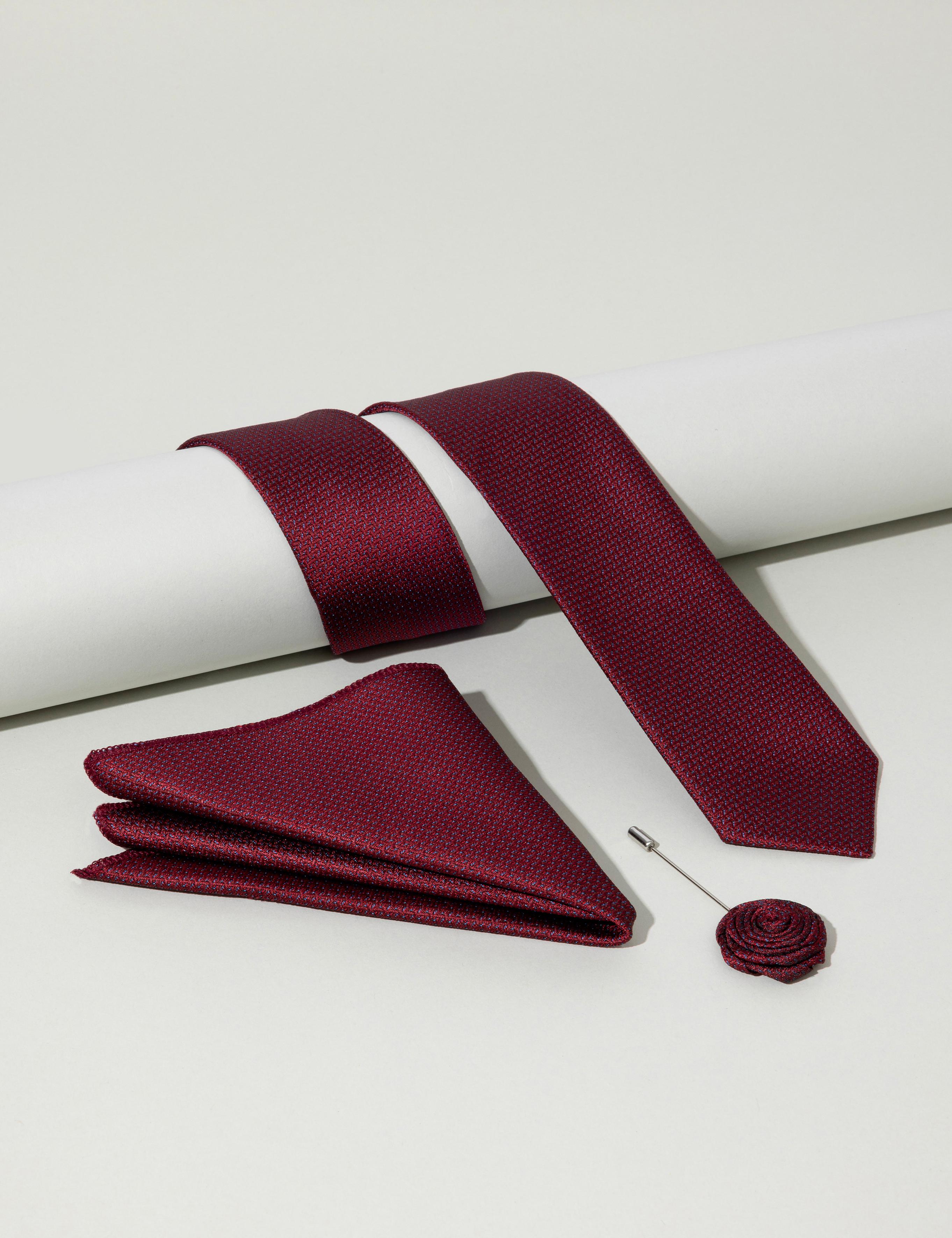 Bordo 3'lü Kravat Mendil Set