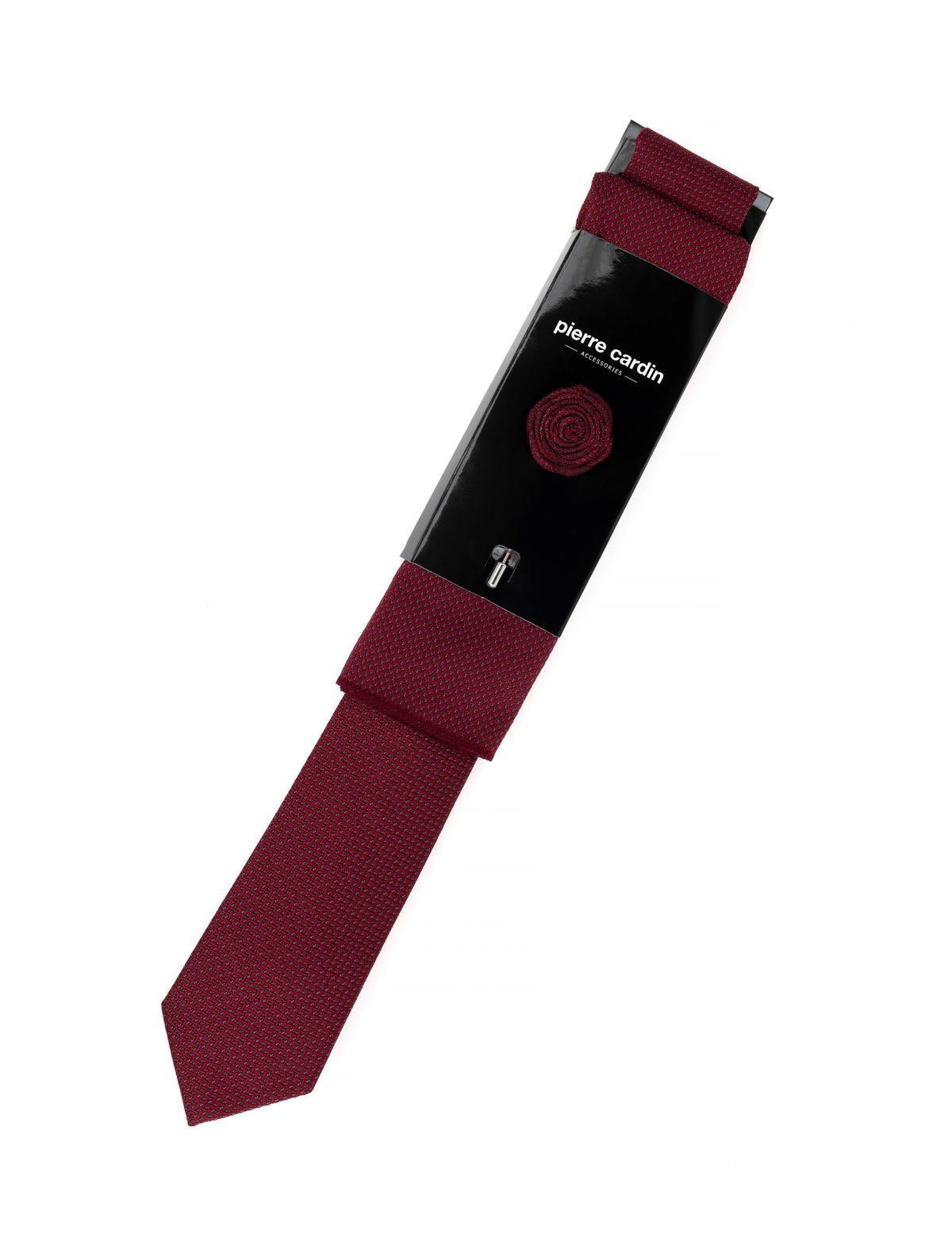 Bordo 3'lü Kravat Mendil Set - 50284575002